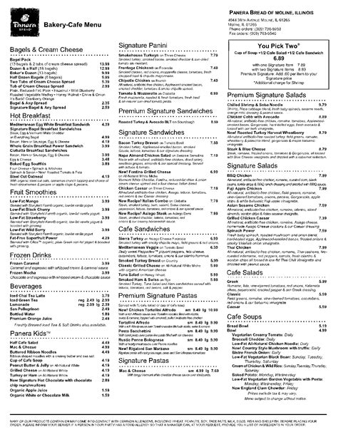 panera bread menu printable 2022.